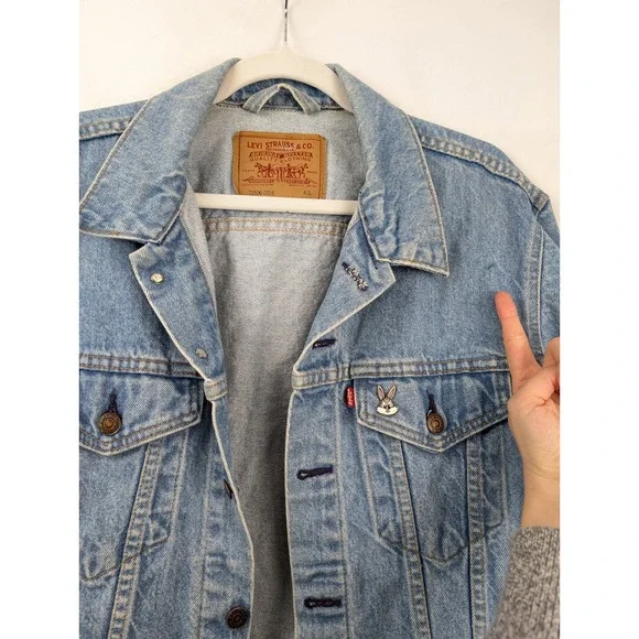 Vtg 80s Levis 71506-0216 Blue Denim Trucker Jean Jacket Light Wash Mens 40L USA - Picture 5 of 9